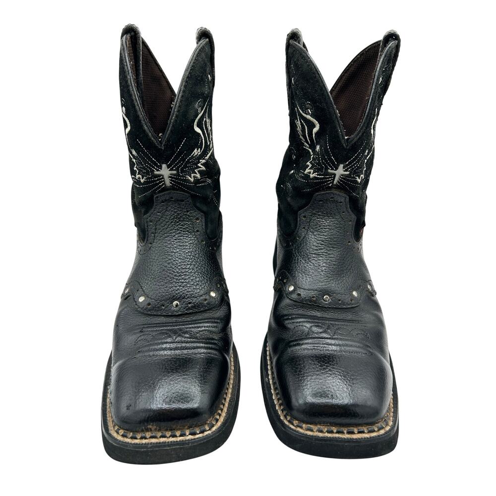 Justin Mandra Gypsy Western Cowgirl Boots Black Sparkle Leather Suede Square 9.5 - Picture 5 of 8